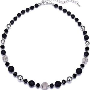 42-Black Beaded Strand Pearl Choker Necklace